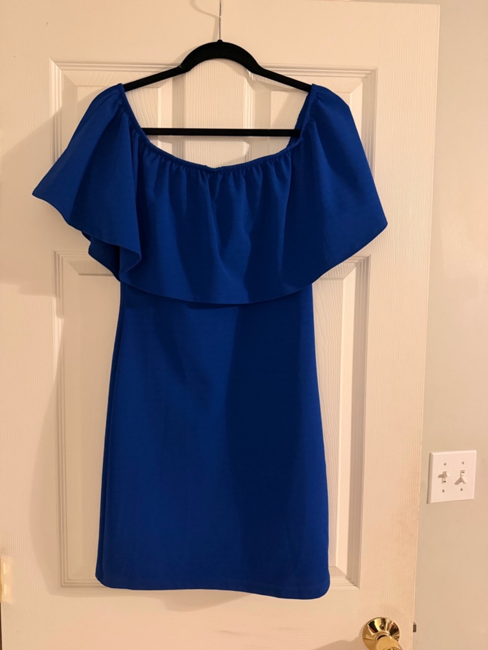 Off-Shoulder Royal Blue Ruffle Dress